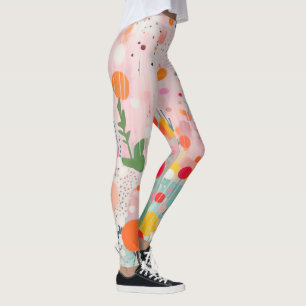 Legging pontos coloridos de pintura de acrilo em chão rosa