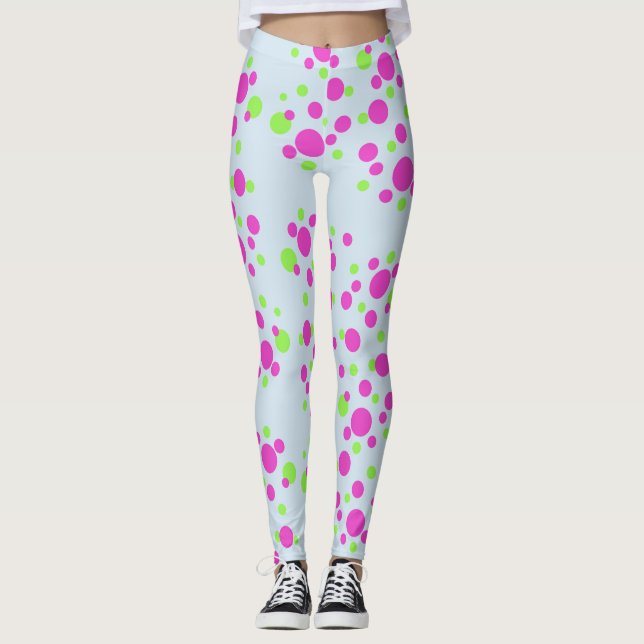 Legging Pontos cor-de-rosa no azul claro - (Frente)