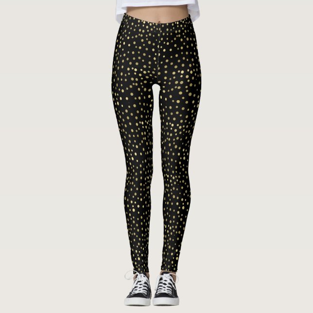 Legging Pontos de Confetti Pretos Dourados (Frente)