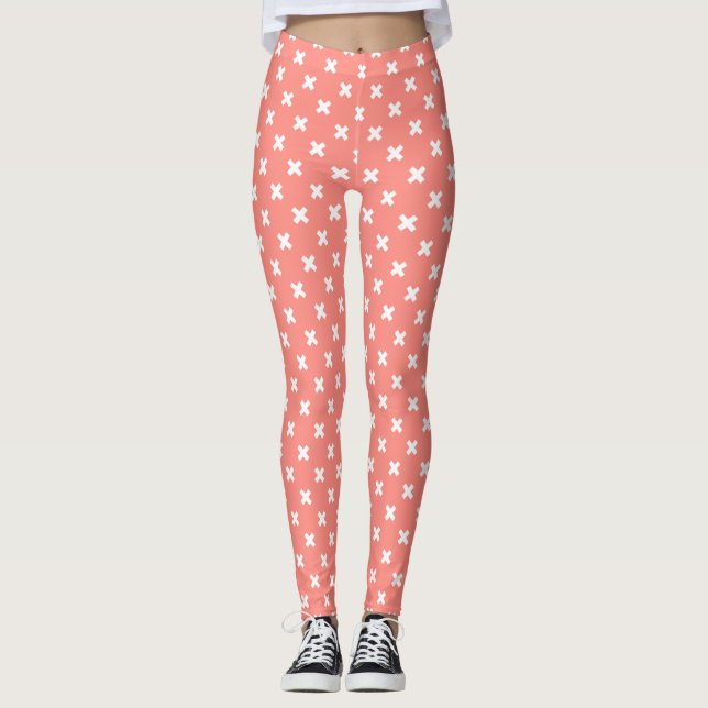 Legging Pontos de cruz brancos sobre o pêssego (Frente)