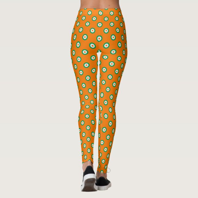 Legging Pontos verdes/brancos/laranja alegres em laranja (Verso)
