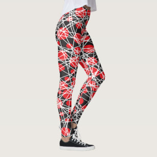 Legging Pontos Vermelhos Abstratos e Linhas Brancas Emaran