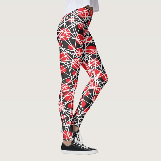 Legging Pontos Vermelhos Abstratos e Linhas Brancas Emaran (Direita)