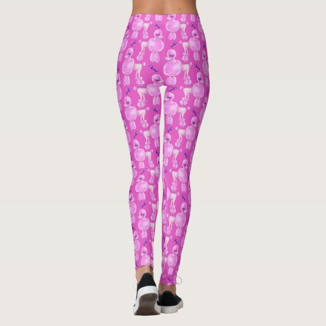 Legging Póodle rosa cão aquarela padrão de arte animal (Verso)