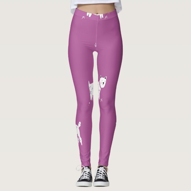 Legging Poodle Roxo: Padrão Retroativo Monocromático (Frente)
