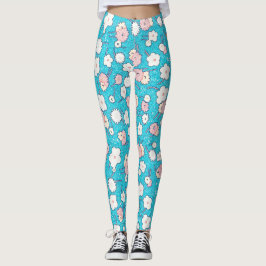 Legging Pop Art Vintage Arte Floral em Turquesa e Rosa