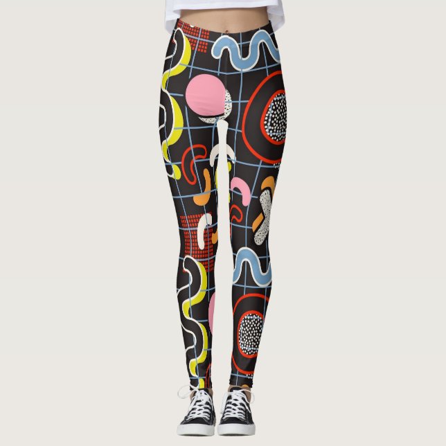 Legging Pop de Arte Geométrica de Estilo Memphis N.º1 (Frente)