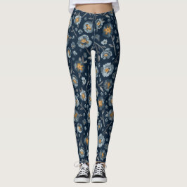 Legging Poppias Encantadoras Cinzas Azuis Amarelas Poppy F