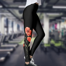 Legging Poppies de Aquarela a Preto