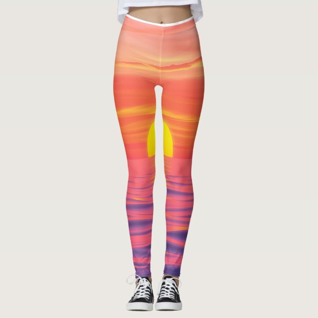 Legging Pôr do sol com cores vívidas na praia (Frente)