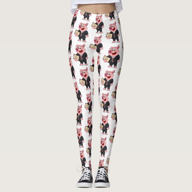 Legging Porco engraçado em desenho de terno (Frente)