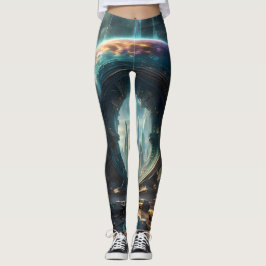 Legging Portal Futurístico do Planeta de Alienígena com Po