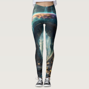 Legging Portal Futurístico do Planeta de Alienígena com Po