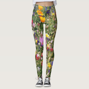 Legging Prado colorido de flor silvestre, padrão vibrante.