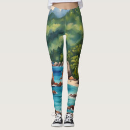 Legging Praia das Seicheles Tropicais Verde e Azul
