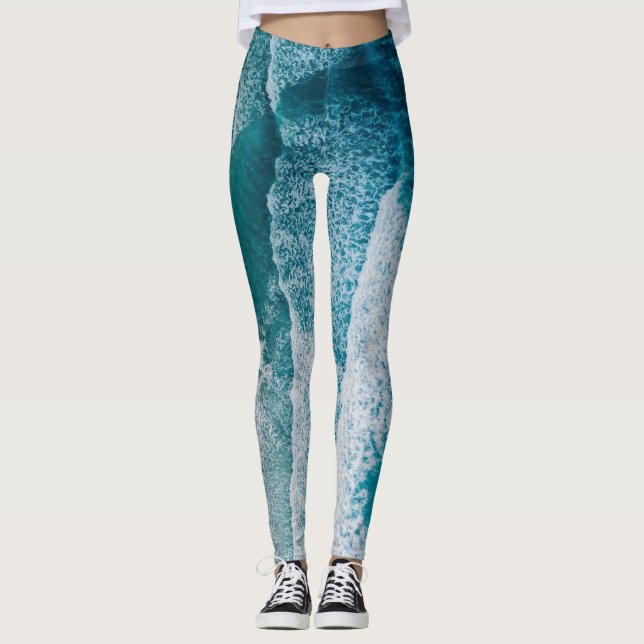 Legging Praia Sandy das Ondas do Oceano Azul (Frente)