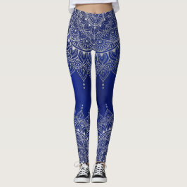 Legging Prata elegante no Floral Azul Profundo Henna Manda