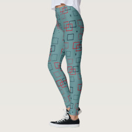 Legging Prazer Quadrado Vermelho e Turquesa