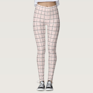 Legging Pré-disquete de Padrão de Xadrez Sutil Cor-de-Rosa