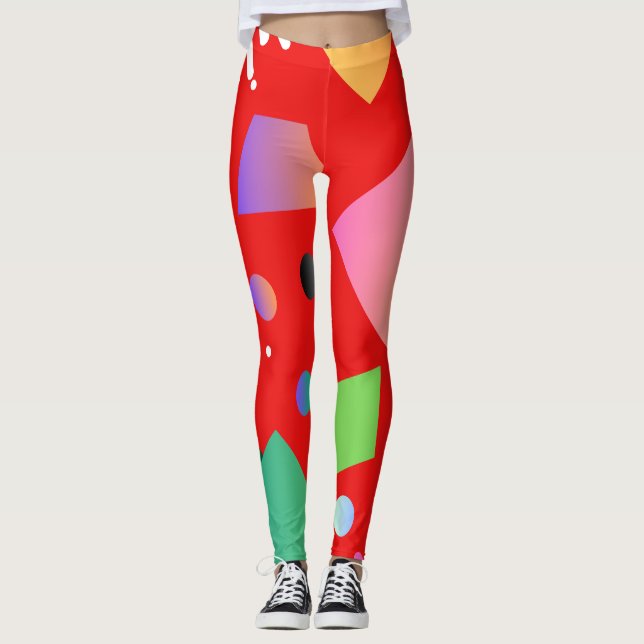 Legging Pré-disquete vermelho geométrico Quic de fundo chi (Frente)
