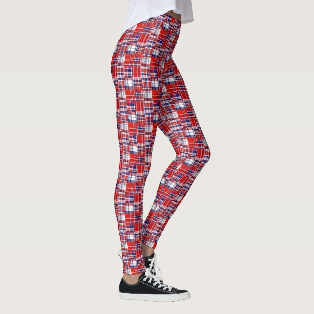 Legging Preppy Vermelho Branco Azul de Madras Estilo Xadre (Direita)
