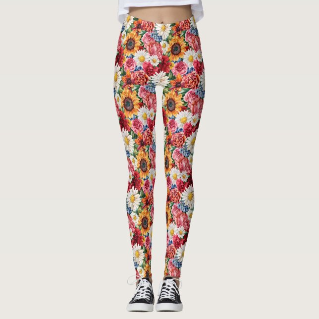 Legging Presente de Aniversário | Arranjo Floral Vibrante (Frente)