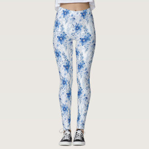 Legging Presente de Aniversário Floral Com Flores Azuis