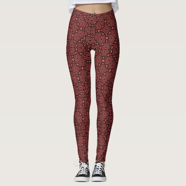 Legging Presente de feriado de padrão geométrico vermelho (Frente)