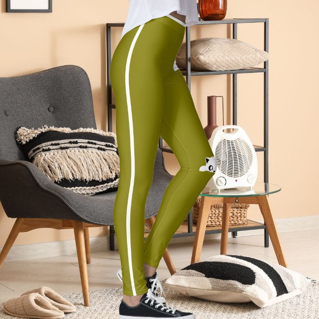 Legging Presente de Listras Brancas Oliva Personalizado Mã (Criador carregado)