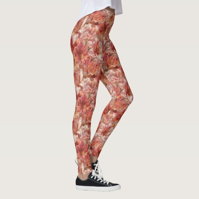 Legging Presente de Natal Amaryllis Ioga Pêssego para Mãe (Direita)