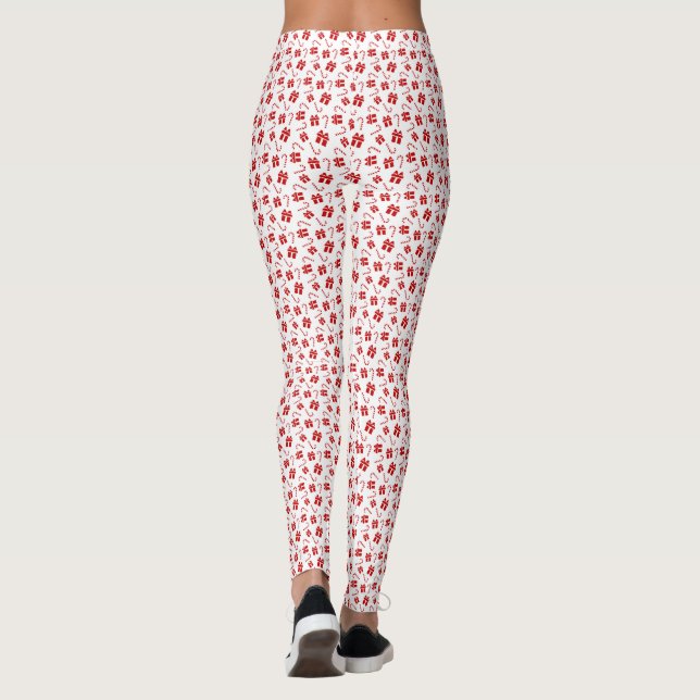 Legging Presente de Natal Branco e Vermelho e Padrão de Ca (Verso)