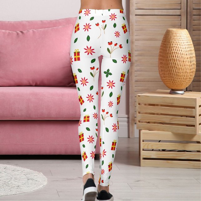 Legging Presente de padrão de flor de Natal ultra macio (Criador carregado)