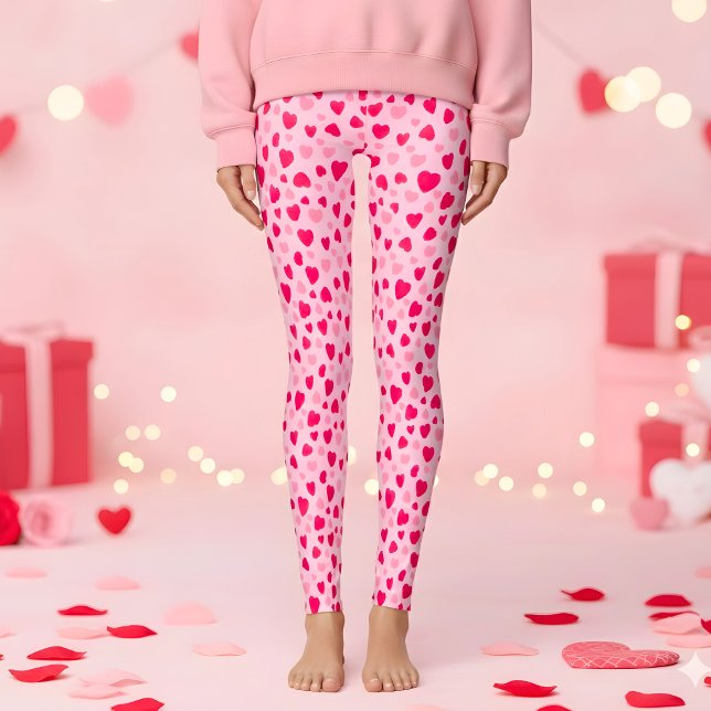 Legging Presente de São Valentim Corações em Aquarela Rosa (Criador carregado)