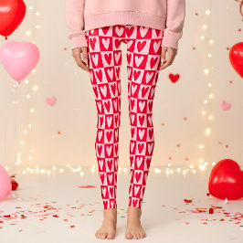 Legging Presente de São Valentim Corações Vermelhos Clássi