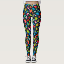 Legging Presentes de Natal Coloridos em Preto