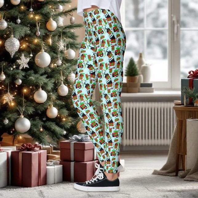 Legging Presentes de Natal de Gato Negro. (Criador carregado)