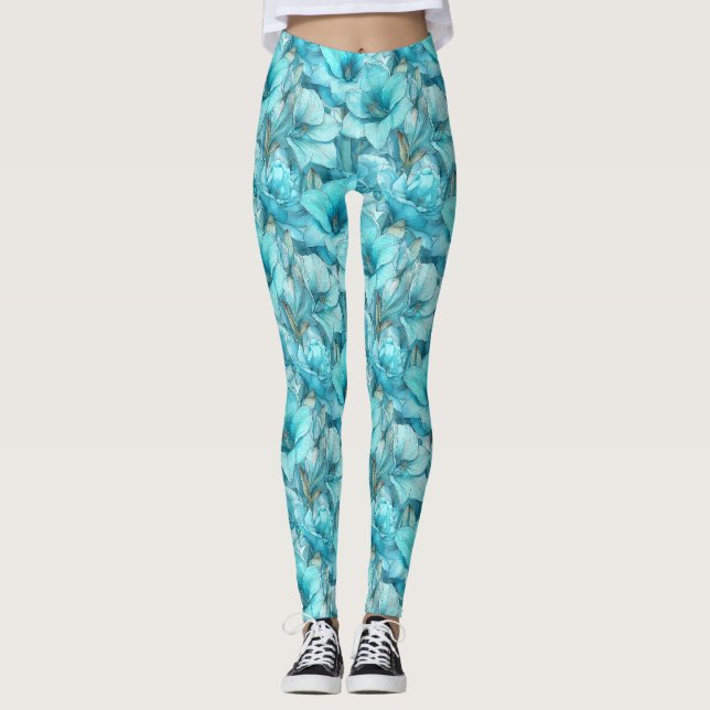 Legging Presentes para mães com tema de amarílis azul cele (Frente)