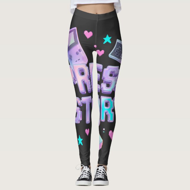 Legging Pressione Iniciar Y2K Arcade de Jogos Retro Chrome (Frente)