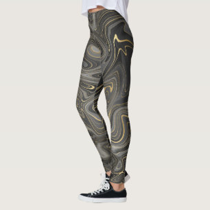 Legging Preta Cinza Dourado Mármore Redemoinho Ágata Estra