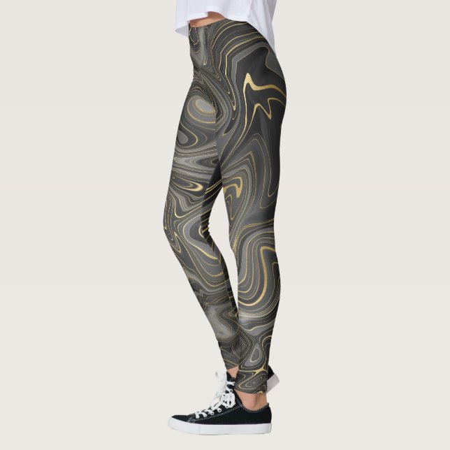 Legging Preta Cinza Dourado Mármore Redemoinho Ágata Estra (Esquerda)