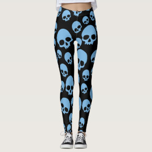 Legging Preto azul do teste padrão aleatório do crânio