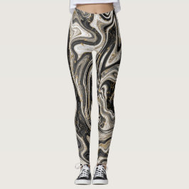 Legging Preto Branco e Dourado Chic Swirl Moderno Abstrato
