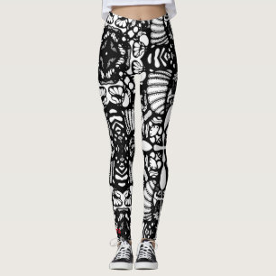 Legging preto branco mandala desenhada à mão