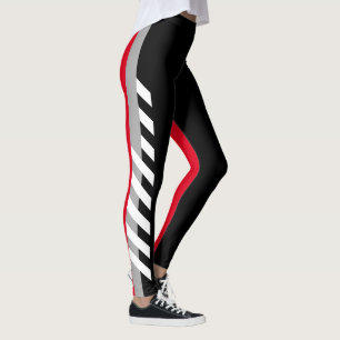 Legging Preto, caneleiras da listra de Grey'n'Red