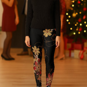 Legging Preto com Estampa Floral Brilho Dourado por Toda a