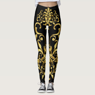 Legging Preto com o detalhe Dourado da cor damasco