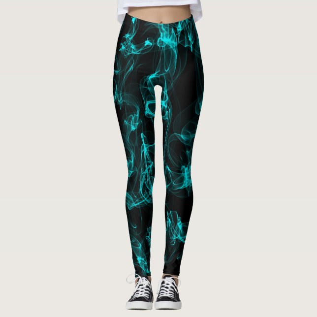 Legging Preto com Padrão de Fumaça Líquida Neon Verde (Frente)