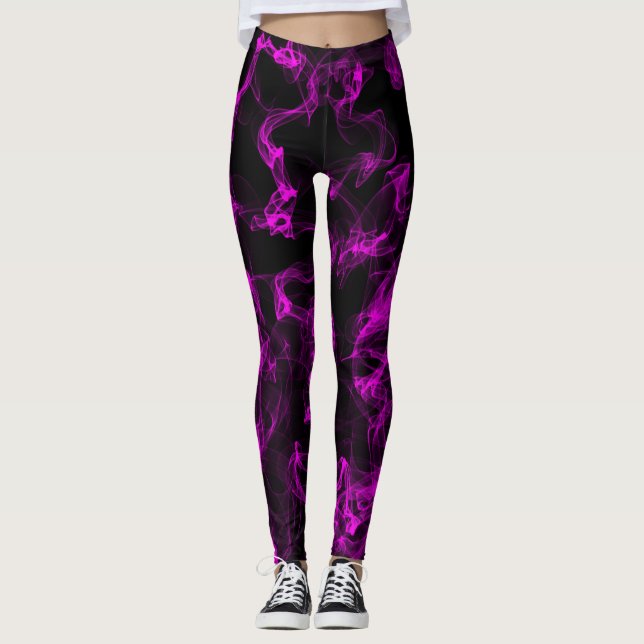 Legging Preto com Padrão de Fumaça Líquida Neon Violet (Frente)