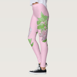 Legging preto com padrão floral cor-de-rosa a negrito