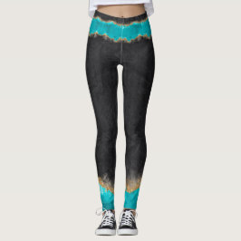 Legging Preto com Teal e Dourado